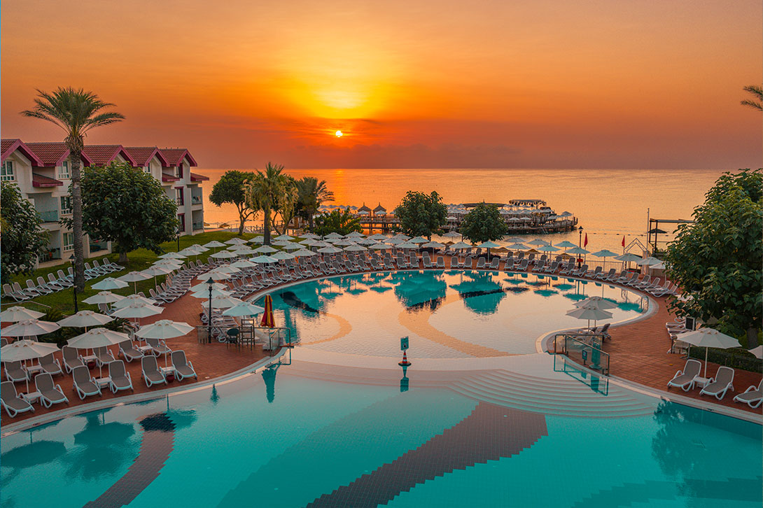 118 Salamis pool view with sunbed eveningview